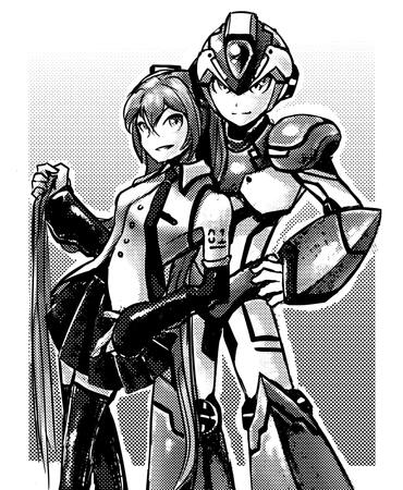 Mega Man X and Hatsune Miku posing for the cam